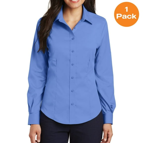 Port Authority L638 Ladies Long Sleeve Non-Iron Twill Shirt, Ultramarine Blue, S, Womens Button Down Shirts