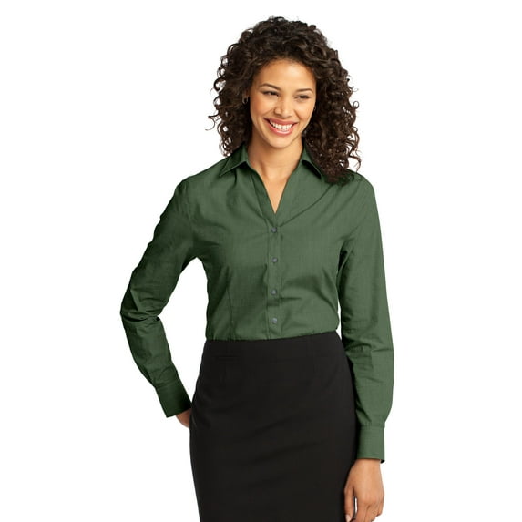 Port Authority L640 Ladies Crosshatch Easy Care Shirt, Dark Cactus Green - 4XL