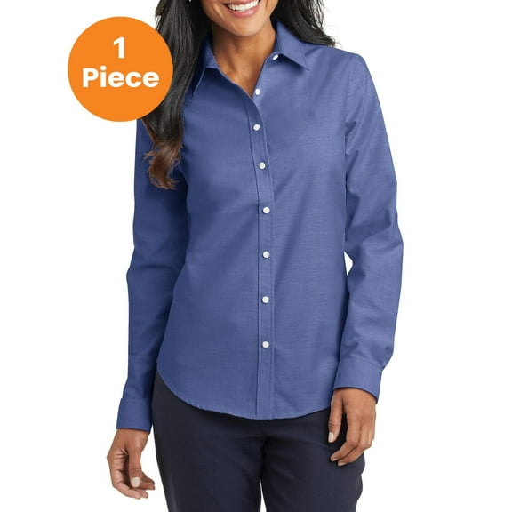 Port Authority L658 Ladies SuperPro Oxford Shirt, Navy, M, Women'k Dress Shirt