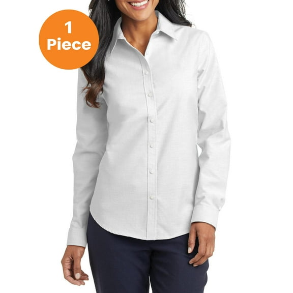 Port Authority L658 Ladies SuperPro Oxford Shirt, White, XL, Women'k Dress Shirt