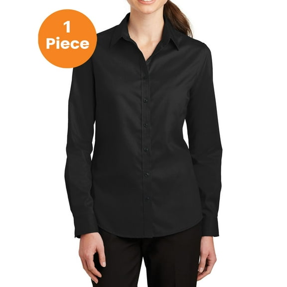 Port Authority L663 Ladies SuperPro Twill Shirt, Black, M, Womens Button Down Shirts