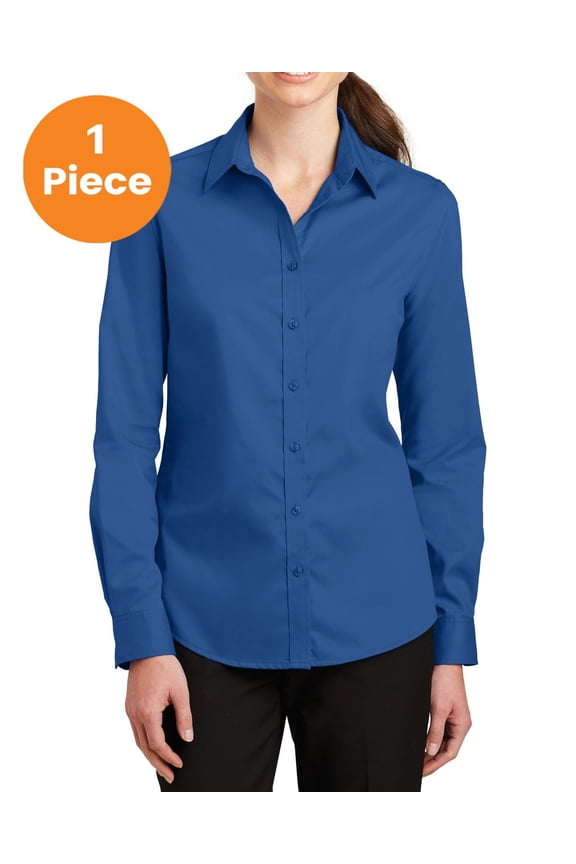 L663 Ladies SuperPro Twill Shirt, True Blue, XL, Womens Button Down Shirts