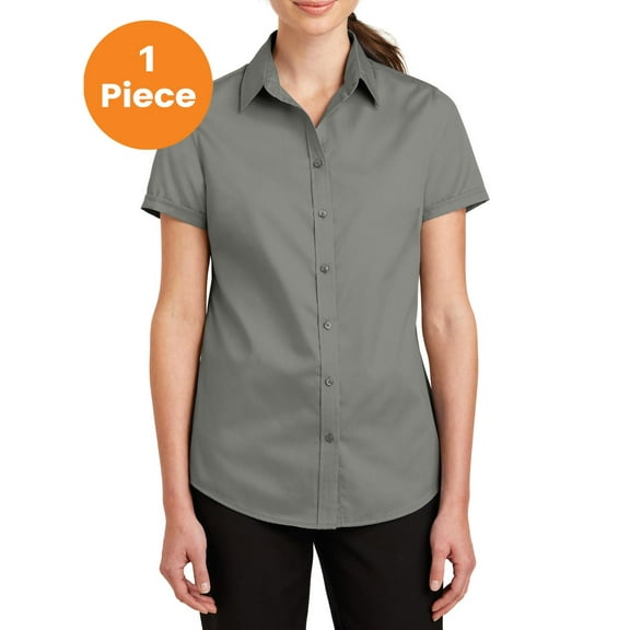 Port Authority L664 Ladies Short Sleeve SuperPro Twill Shirt , Monument Grey, M, Womens Button Down Shirts
