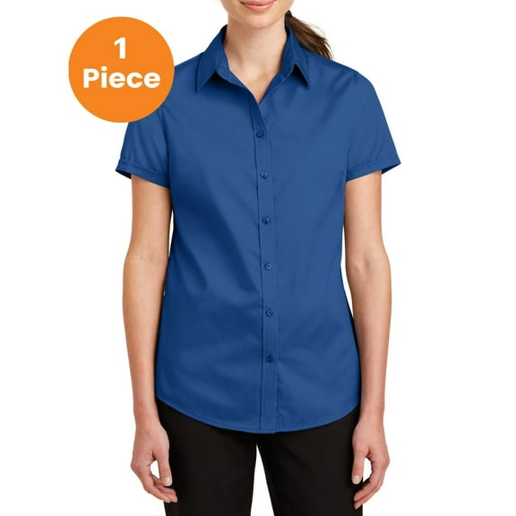 Port Authority L664 Ladies Short Sleeve SuperPro Twill Shirt , True Blue, M, Womens Button Down Shirts