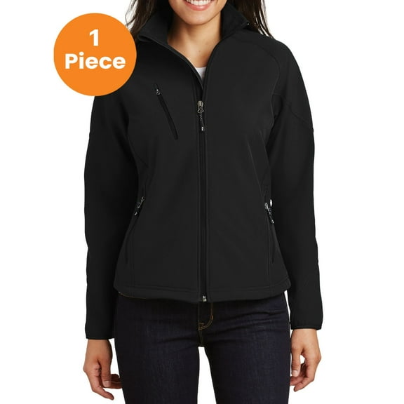 Port Authority L705 Ladies Textured Soft Shell Jacket, Black, S, Womens Fleece Jackets