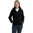 thumbnail image 1 of Port Authority L706 Ladies Textured Hooded Soft Shell Jacket, Black/Engine Red, XS, 1 of 2