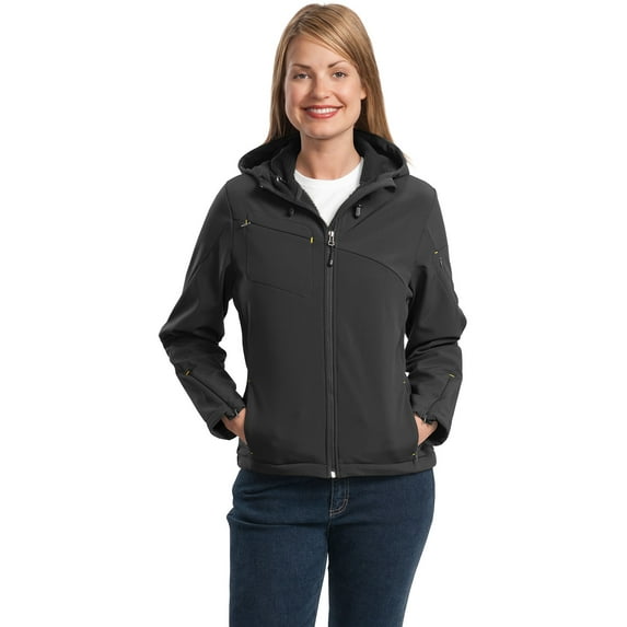 Port Authority L706 Ladies Textured Hooded Soft Shell Jacket, Womens Fleece Jackets