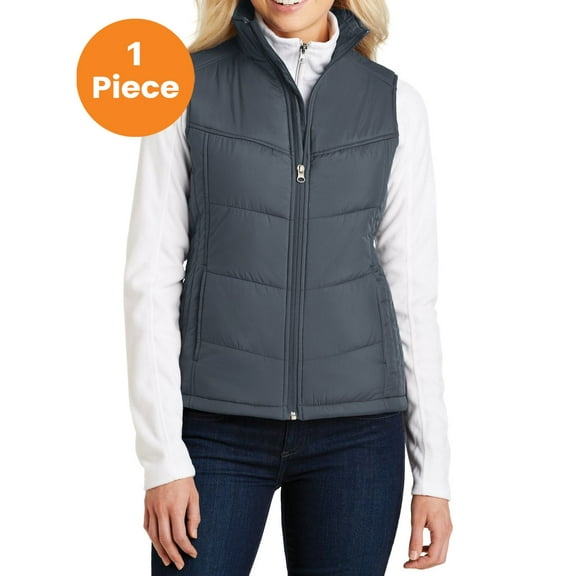 Port Authority L709 Ladies Puffy Vest, Dark Slate/Black, XXL, Womens Puffer Jackets