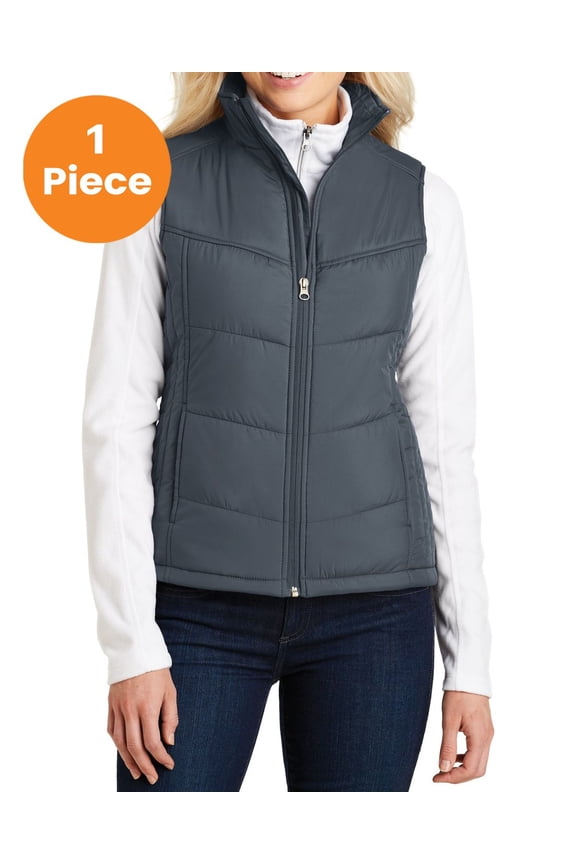 L709 Ladies Puffy Vest, Dark Slate/Black, XXL, Womens Puffer Jackets