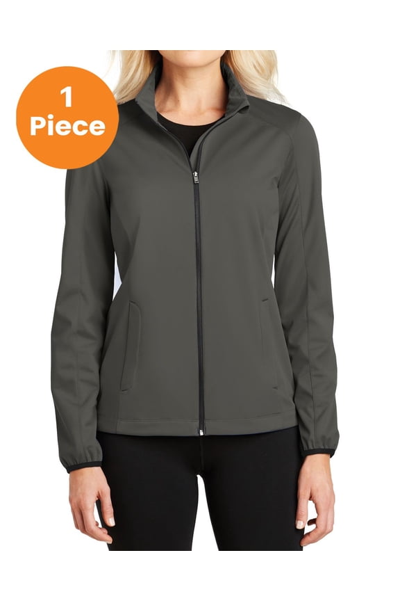 L717 Ladies Active Soft Shell Jacket, Grey Steel, XL, Womens Coats