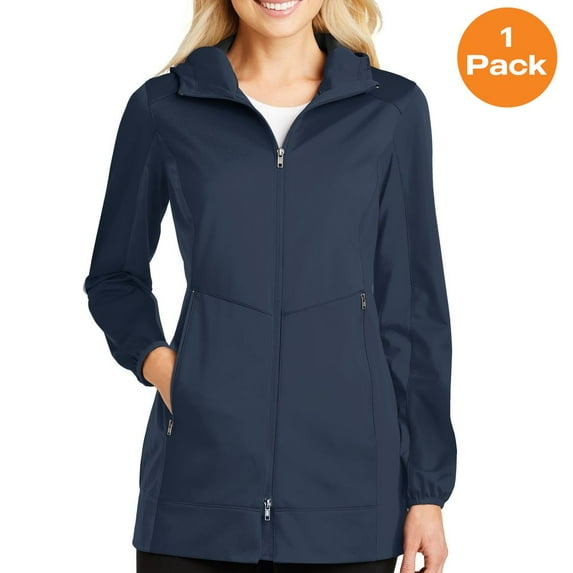 Port Authority L719 Ladies Active Hooded Soft Shell Jacket, Dress Blue Navy, L, Womens Coats