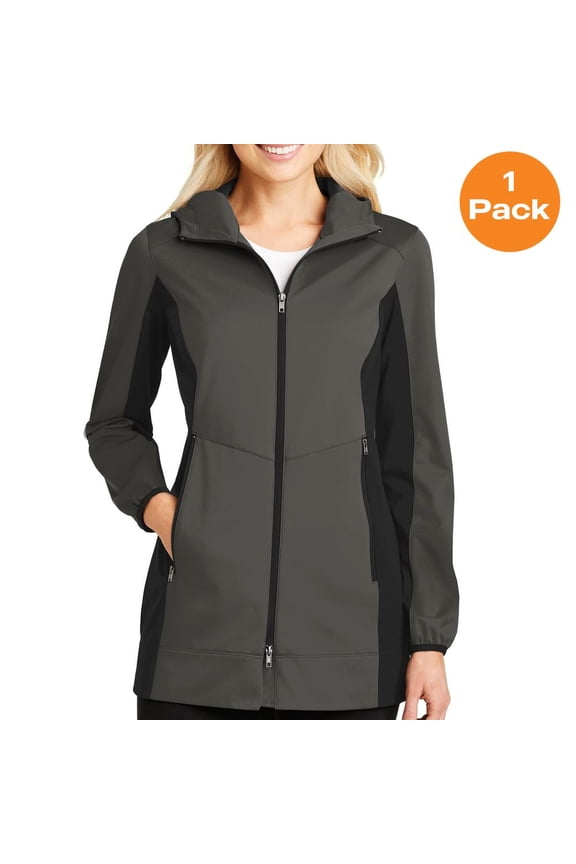 L719 Ladies Active Hooded Soft Shell Jacket, Grey Steel/ Deep Black, 4XL, Womens Hoodies