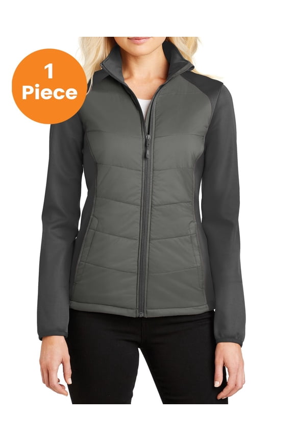 L787 Ladies Hybrid Soft Shell Jacket , Smoke Grey/ Grey Steel, XS, Womens Puffer Jackets