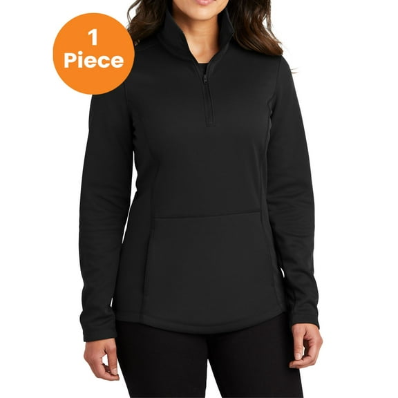 Port Authority L804 Ladies Smooth Fleece 1/4-Zip, Deep Black, L, Womens Sweatshirts & Hoodies