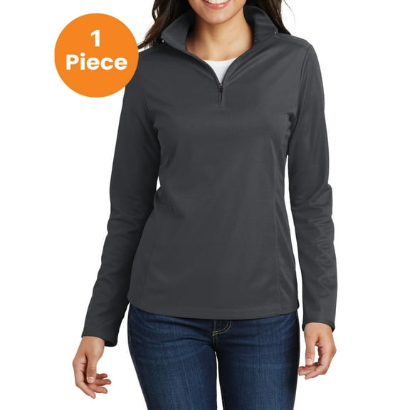 Port Authority L806 Ladies Pinpoint Mesh 1/2-Zip Pullover, Battleship Grey, 3XL, Womens Activewear