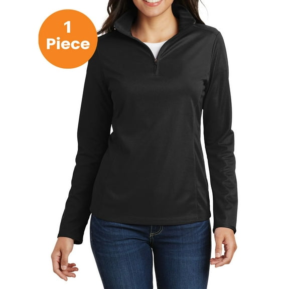 Port Authority L806 Ladies Pinpoint Mesh 1/2-Zip Pullover, Black, L, Womens Activewear