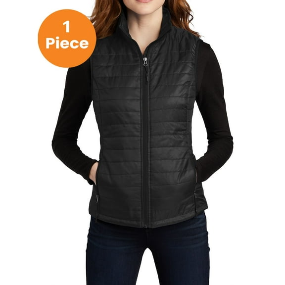 Port Authority L851 Ladies Packable Puffy Vest, Deep Black, XS, Womens Vests