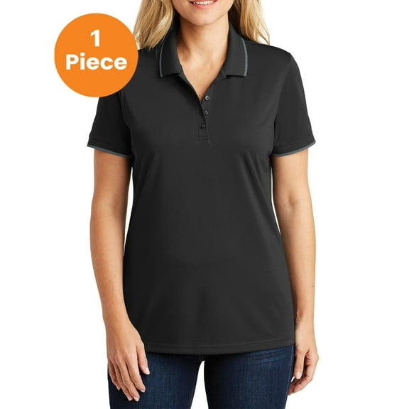 Port Authority LK111 Ladies Dry Zone UV Micro-Mesh Tipped Polo, Deep Black/ Graphite, 3XL, Womens Polo Shirts