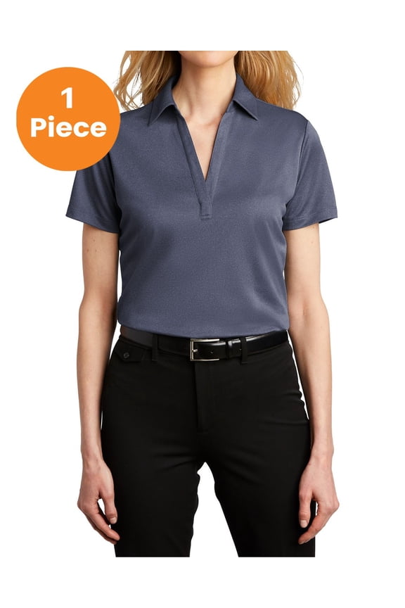 LK542 Ladies Heathered Silk Touch Performance Polo, Navy Heather, 3XL, Womens Polo Shirts