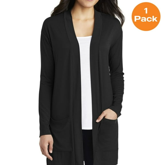 Port Authority LK5434 Ladies Concept Long Pocket Cardigan, Black, L, Cardigans for Women
