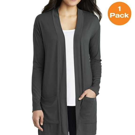 Port Authority LK5434 Ladies Concept Long Pocket Cardigan, Grey Smoke, XL, Cardigans for Women