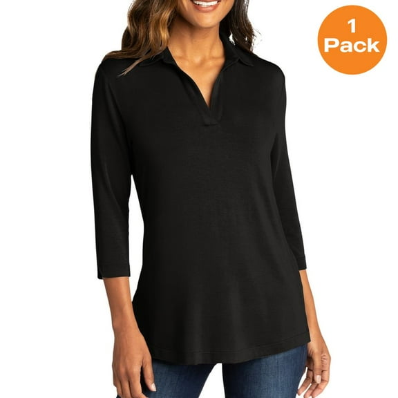Port Authority LK5601 Ladies Luxe Knit Tunic, Deep Black, M, Womens Clothing, Womens Tops