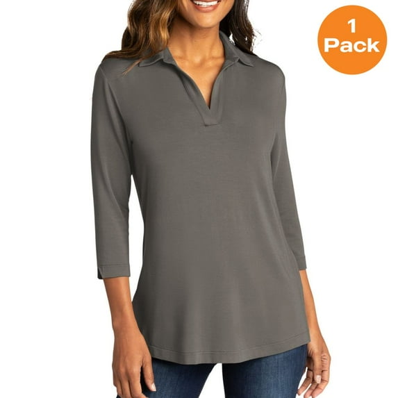 Port Authority LK5601 Ladies Luxe Knit Tunic, Sterling Grey, XS, Womens Clothing, Womens Tops