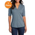 thumbnail image 1 of Port Authority LK583 Ladies Stretch Heather Open Neck Top, Regatta Blue/ Gusty Grey, S, Womens Clothing, Womens Tops, 1 of 1