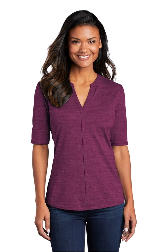 LK583 Ladies Stretch Heather Open Neck Top, Womens Tops