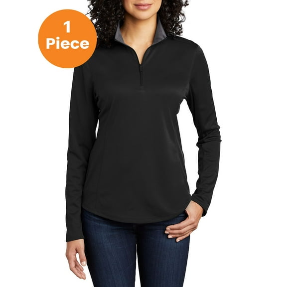 Port Authority LK584 Ladies Silk Touch Performance 1/4-Zip Pullover, Black/ Steel Grey, 3XL, Womens Activewear