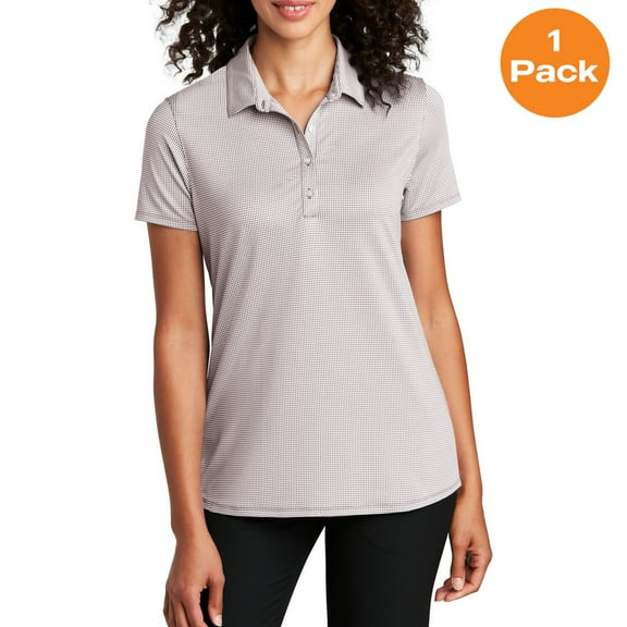 Port Authority LK646 Ladies Gingham Polo, Gusty Grey/ White, 3XL, Womens Polo Shirts