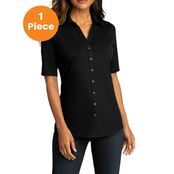 Port Authority LK682 Ladies City Stretch Top, Black, XS, Womens Button Down Shirts