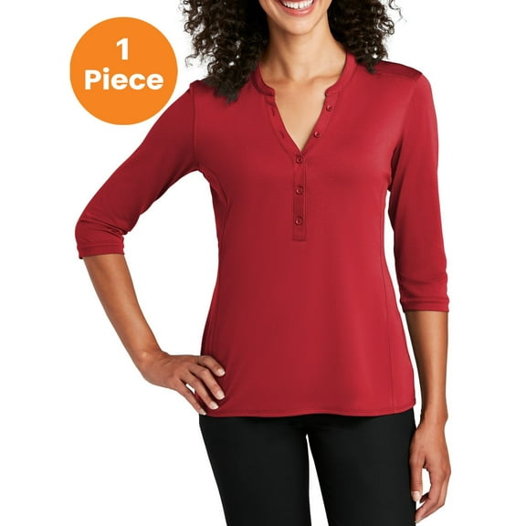 Port Authority LK750 Ladies UV Choice Pique Henley, Rich Red, 3XL, Womens Clothing, Womens Tops