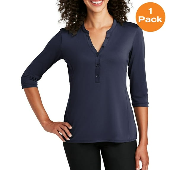 Port Authority LK750 Ladies UV Choice Pique Henley, True Navy, 4XL, Womens Clothing, Womens Tops
