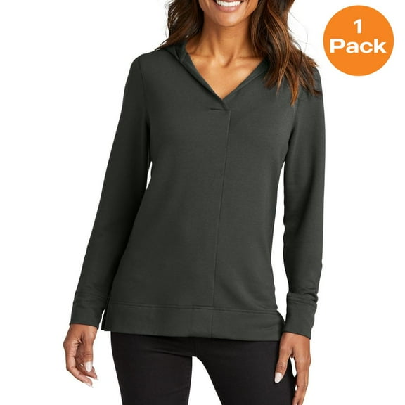 Port Authority LK826 Ladies Microterry Pullover Hoodie, Charcoal, M, Womens Sweatshirts & Hoodies