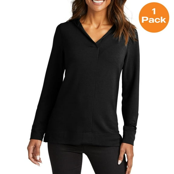 Port Authority LK826 Ladies Microterry Pullover Hoodie, Deep Black, S, Womens Sweatshirts & Hoodies