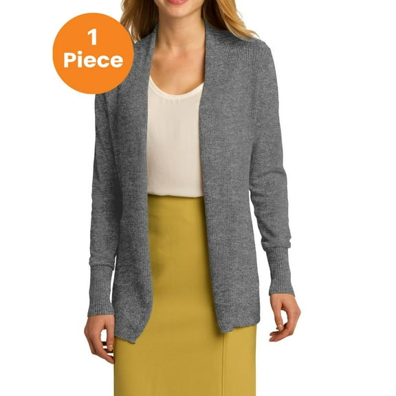 Port Authority LSW289 Ladies Open Front Cardigan, Medium Heather Grey, S, Mens Cardigans and Zip-up Sweaters
