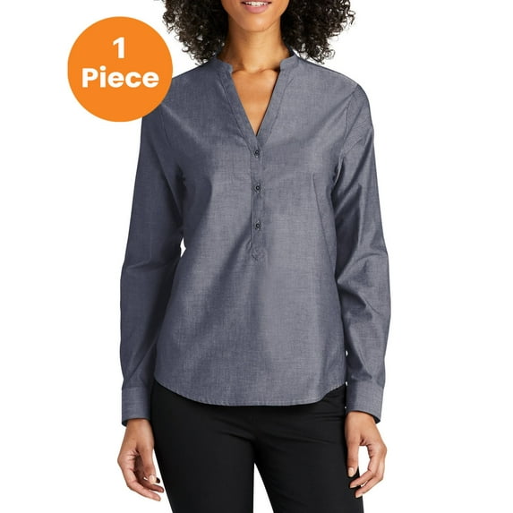 Port Authority LW382 Ladies Long Sleeve Chambray Easy Care Shirt, Estate Blue, XXL, Women's Dress Shirt