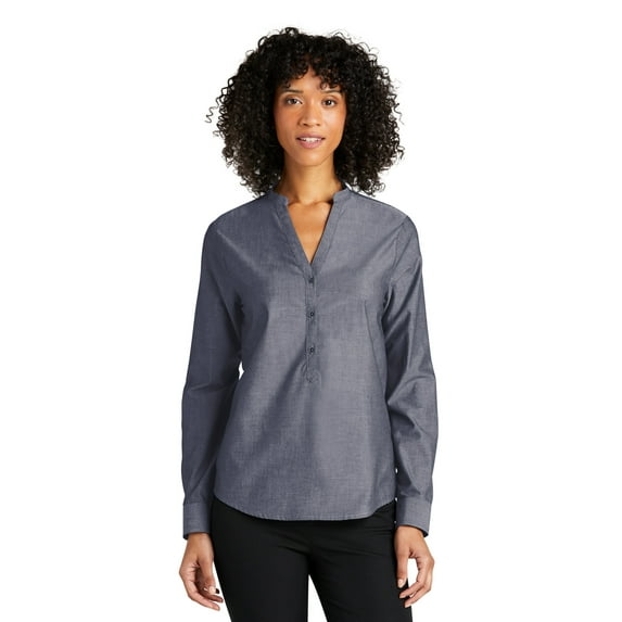 Port Authority LW382 Ladies Long Sleeve Chambray Easy Care Shirt, Estate Blue, L