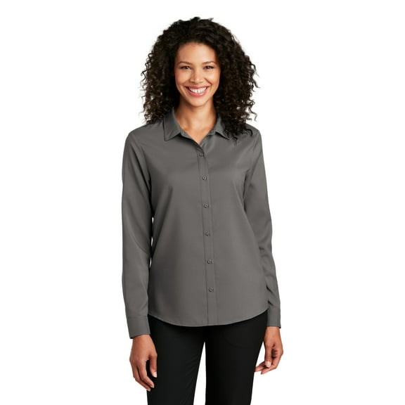 Port Authority LW401 Ladies Long Sleeve Performance Staff Shirt, Graphite, XS