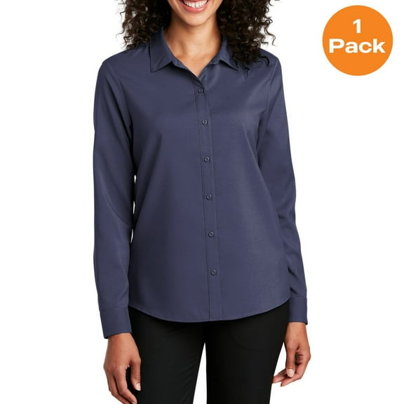 Port Authority LW401 Ladies Long Sleeve Performance Staff Shirt, True Navy, XL, Women's Dress Shirt