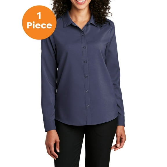 Port Authority LW401 Ladies Long Sleeve Performance Staff Shirt, True Navy, XS, Women's Dress Shirt