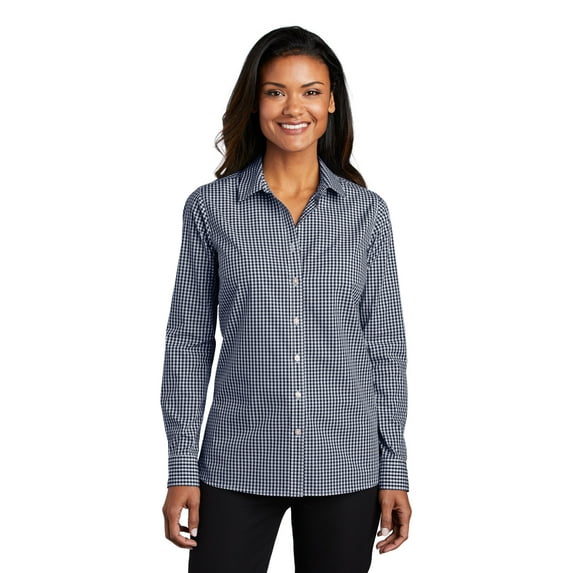 Port Authority LW644 Ladies Broadcloth Gingham Easy Care Shirt, True Navy/ White, 3XL