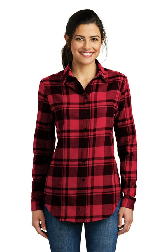 LW668 Ladies Plaid Flannel Shirt, Womens Button Down Shirts
