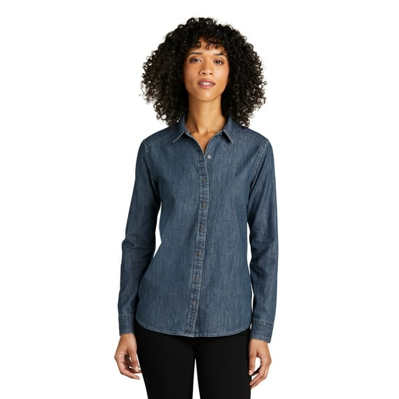 Port Authority LW676 Ladies Long Sleeve Perfect Denim Shirt, Medium Wash, XS