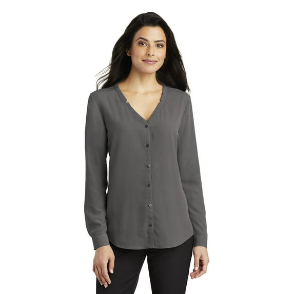 Port Authority LW700 Ladies Long Sleeve Button-Front Blouse, Womens Button Down Shirts