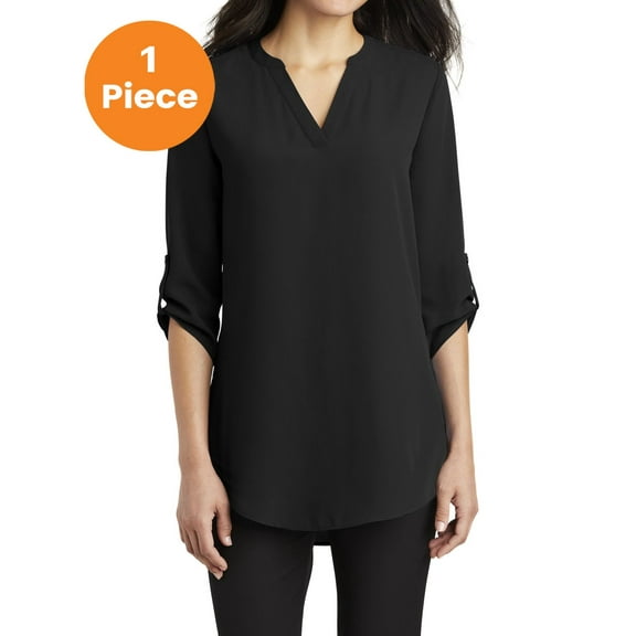 Port Authority LW701 Ladies 3/4-Sleeve Tunic Blouse, Black, XL, Womens Clothing, Womens Tops