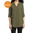 thumbnail image 1 of Port Authority LW701 Ladies 3/4-Sleeve Tunic Blouse, Deep Olive, S, Womens Clothing, Womens Tops, 1 of 1