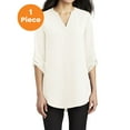 thumbnail image 1 of Port Authority LW701 Ladies 3/4-Sleeve Tunic Blouse, Ivory Chiffon, XS, Womens Clothing, Womens Tops, 1 of 1