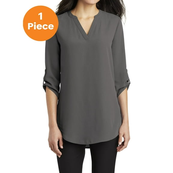 Port Authority LW701 Ladies 3/4-Sleeve Tunic Blouse, Sterling Grey, XS, Womens Clothing, Womens Tops